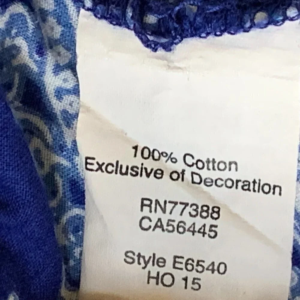 J Crew V-Neck Cotton Tunic‎ Top BOHO Paisley Embroidered S Blue #352J